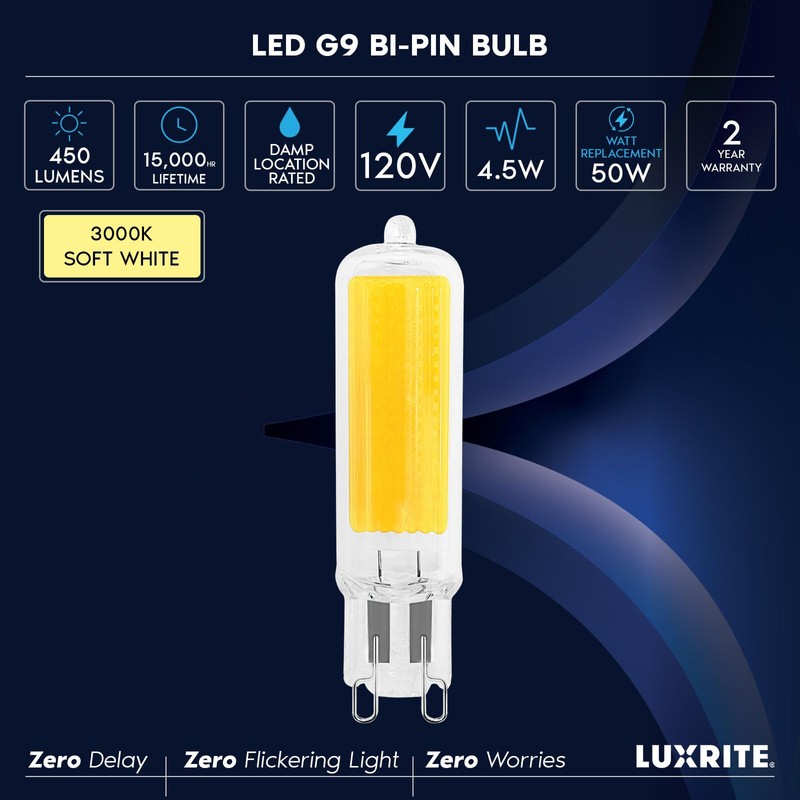 LUXRITE G9 LED Bulb Dimmable 4.5W, 50 Watt T4 G9