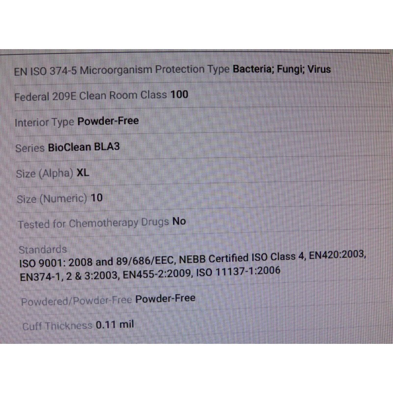 ANSELL/BIOCLEAN 100 ) BIOCLEAN BLA3 LATEX CLEANROOM DISPOSABLE GLOVES SIZE:
