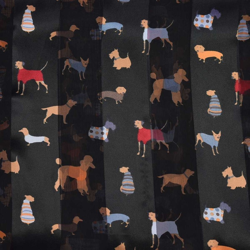 Dog Print Satin Stripe Scarf, Multi Black