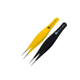 Abdul of Sialkot Pinzette für Damen & Herren – Professionelle Pinzette aus Edelstahl, spitze Pinzette für eingewachsene Haare, Splitter und Mitesserentferner, 2er-Set (schwarz & gelb)