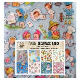 Decoupage Paper Pack (24 Sheets 6"x6") Baby Newborn FLONZ Vintage Styled Paper for Decoupage and Craft