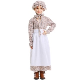 Costume Bay Girls Pioneer Olden Days Costume Pilgrim Frontier Colonial Victorian Book Week Historical Dress Cotton Material School Event Educational Play Attire (Girls Colonial, XL)