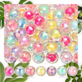 Coolbase 126pcs Shiny AB Color Acrylic Faceted Beads for Beadable Pens - 15mm Round Bubbl