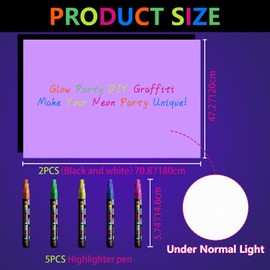 Glow in The Dark Party Supplies - Let's Glow Photography Background Set Include 2 Graffiti Papers and 5 Fluorescent Colored Pens for Neon Party Decorations, 3.9 x 5.9 ft
