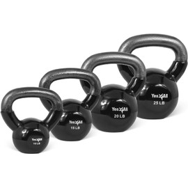 Yes4All Kettlebells 10 15 20 25 lbs Set Weight Vinyl Coated Cast Iron for Dumbbell Weights Exercises, Gym, Fitness, Full Body Workout Equipment Push up, Grip and Strength Training, Black