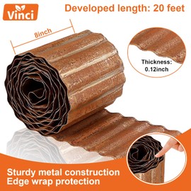 Vinci Garden Landscape Edging Border, 8 Inch x 20 FT Corrugated Sturdy Metal Easy Installation Safe Hemmed Lawn Garden Border Edges for DIY Flower Beds,Pathways and Patio Design (Rusted)