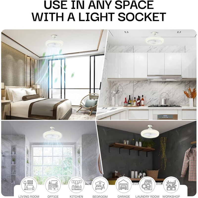 Bell+Howell SocketAir Wireless Ceiling Fan Light with Remote Control, Extender,110-120
