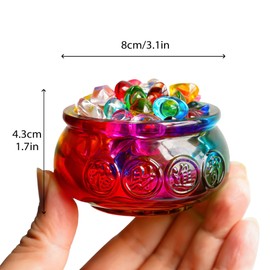 3’’ Colorful Crystal Glass Treasure Basin Cornucopia Bowl with Colorful Ingot/Yuan Bao Good Luck Wealth Prosperity Figurine Collectibles Feng Shui Decor for Home Office