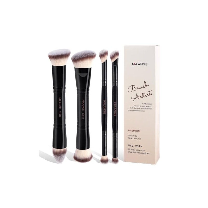 MAANGE Brochas para Maquillaje Profesional, 4 Brochas Maquillaje de Doble