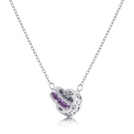 [Linawe] Imitation Diamond Pendant Necklace for Women, Simple, Stainless Steel Necklace Chain, Zirconia Moissanite Birthstone Ring Necklace, Gold, Rose Gold, Silver for Choice, Silver, February,