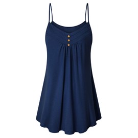 Viracy V Neck Tank Tops for Women, Ladies Strappy Cami Fashion Summer Trendy Classic Slender Airy Pleated Tunic Business Casual Loose Shirts Solid Color Blue XL