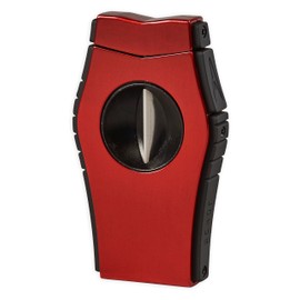 Lotus Viper Cigar Cutter with Single V-Cut Blade, All Metal Housing, Spring Loaded Locking Mechanism, Free Standing Design (Red & Rubberized Black)