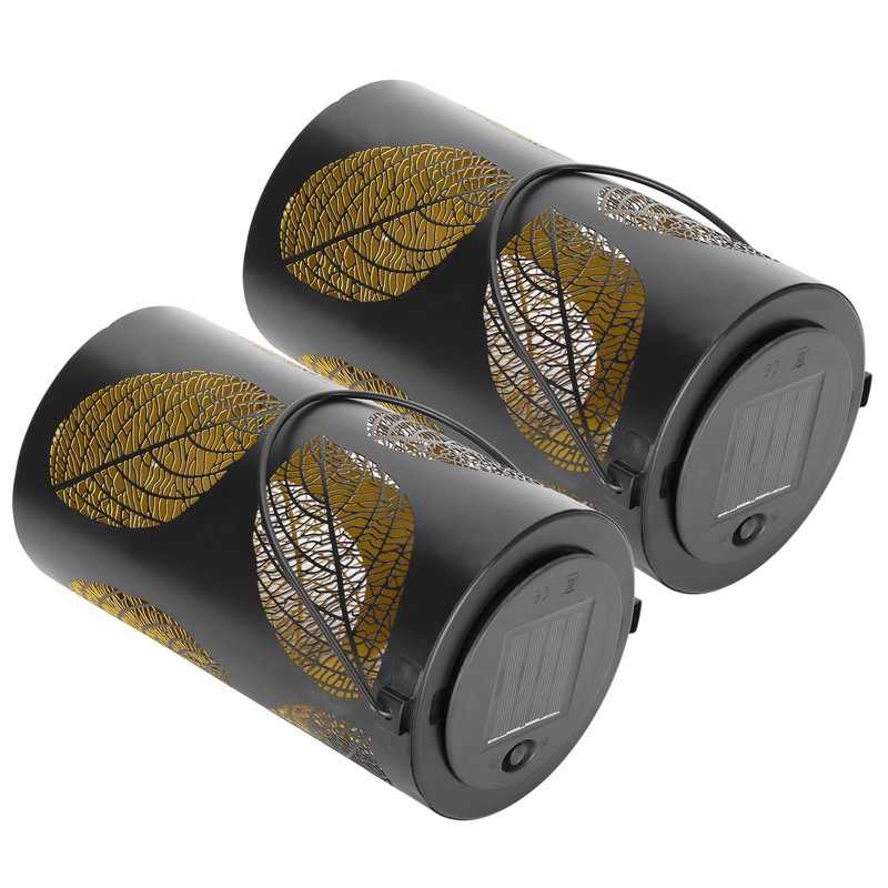 2Pcs Solar Hanging Lamp Wrought Iron Hollow LED Light for