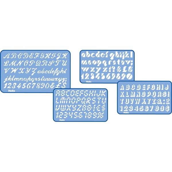 Helix Assorted Font Lettering Guide 4 Piece Set (Script, Digital, Stripe, Shadow) (08500)