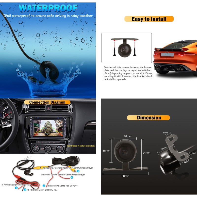 ERISIN ES680 Universal Mini AHD/CVBS Rear View Camera, IP68 Waterproof