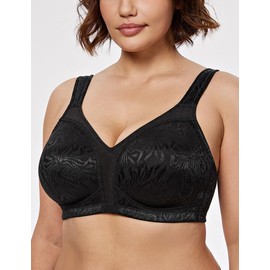 WingsLove Women's Full Coverage Plus Size Everyday Bra Minimizer Wireless Non Padded Wide Straps Comfort and Support for Large Bust(Black, 40G)