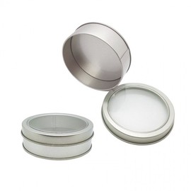 Round tin case tin box transparent window 7.5x2.5cm DD-13185 4ea