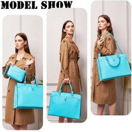 YZAOLL 15.6 Inch Laptop Bag for Women,Lightweight Vegan Leather Work Tote with Clutch Purse,Water-resistant Business Briefcase - Large Capacity Office Bag for Travel,College Essentials(Gift),JBlue