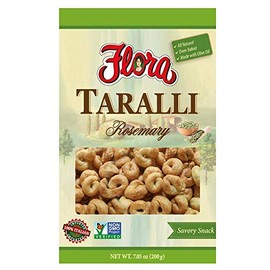 Taralli by Flora 8.5oz - Italian Snack Cracker - All Natural Oven Baked - Cholesterol Free - Savory Snack - 100% Italian (Rosemary)