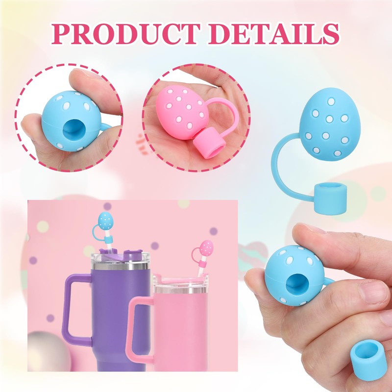 FYSUIMU 6Pcs Easter Silicone Straw Cover Cap Spring Pastel Egg