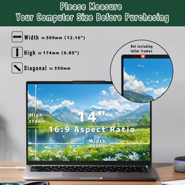Hinnwer Laptop Privacy Screen 14 Inch for 16:9 Aspect Ratio, Anti Glare Blue Light, Privacy Filter Screen Protector 14 Inch for Hp/Dell/Acer/Lenovo/ThinkPad/Asus/Sony