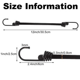 YOUNTHYE 30 PCS Bungee Cords with Hooks 12 Inch Adjustable Bungy Cords Black Bungee Cords with Hooks Heavy Duty Outdoor Ideal for Transporting, Packing and Securing Small Loads