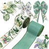 2 Rolls 20 Yards Ribbons Floral Wired Edge Green Leaves