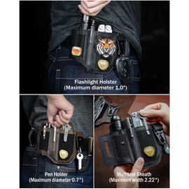VIPERADE PL3 Multitool Sheath, Leather Sheath with DIY Patch Area, EDC Pocket Organizer for Men, Leatherman Sheath Flashlight Holder with Pen Holder, EDC Belt Organizer with Key Holder (A-Dark Brown)