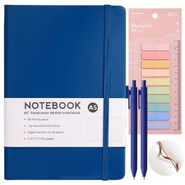 Agenda 2025 sin Fecha Fija,A5 Cuadernos con 2 bolígrafos y un juego de notas adhesivas,Cuaderno Pasta Dura,con Cierre EláStico,Tapa Resistente, Papel de Alta Calidad, Perfecto para Obsequiar (Azul zafiro)