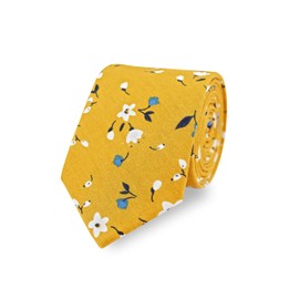 THE GENTS LAB 100% Cotton Diamond End Floral Print Neck Tie & Pocket Square Set (Mustard Yellow)