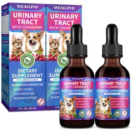 2 Pack – Cat & Dog Natural Urinary Tract Infection Treatment with Cranberry, Kidney, and Bladder Support Supplement, Support for Urinary Comfort & Bladder Flow – Pet Renal Care Support Drops