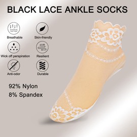 sevening Lace Ankle Socks Women - 5Pairs Sheer Nylon Bootie Socks Women