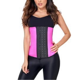 Ann Chery 2046 Edidición Metalizada con 3 Broches de ajuste, Faja de latex Entrenador de Cintura. Fucsia Talla EG