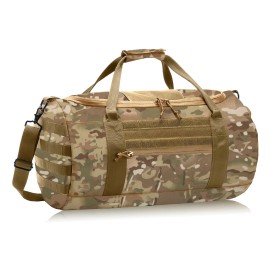 Tactical Duffle Bag Waterproof Gym & Travel Bag with MOLLE Straps, Expandable for Outdoor Training Shoulder & Crossbody Carrycolor: Camo