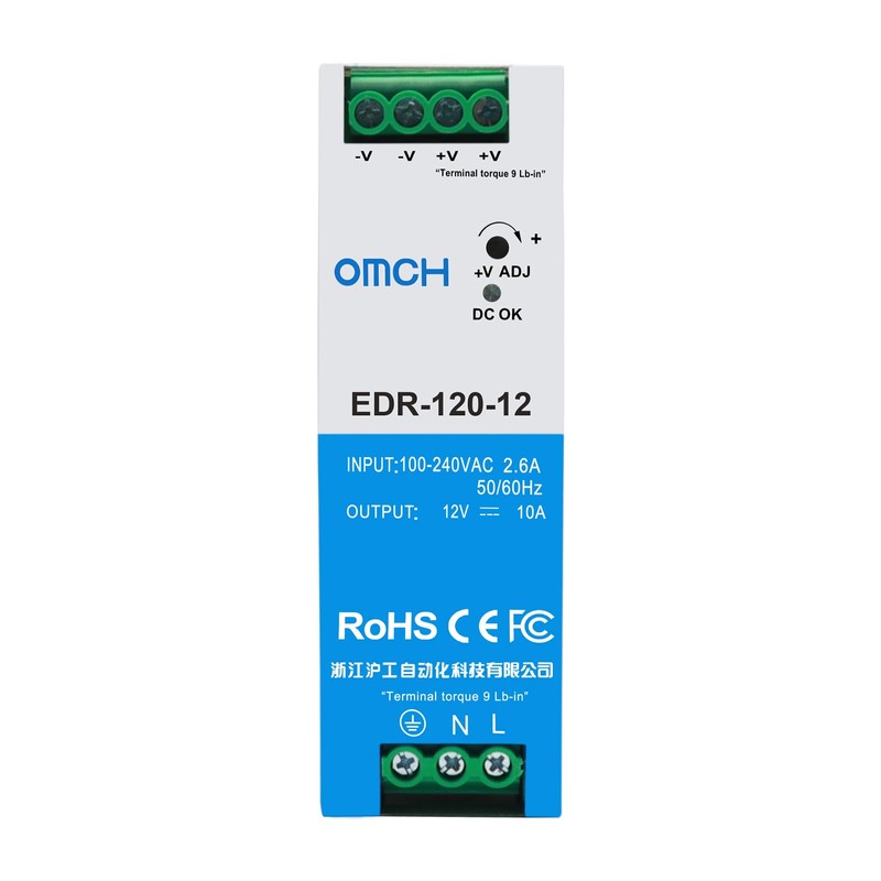 OMCH EDR-120-12 DIN Rail Switching Power Supply, 120W 12V 10A