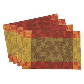 Fennco Styles Feuillage Collection Country Foliage Jacquard 100% Pure Cotton 13 x 19 Inch Placemat, Set of 4 - Multicolor Placemats for Thanksgiving, Banquets, Special Events and Home Décor