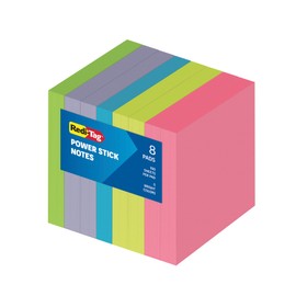 Redi-Tag Sticky Notes, Power Stick Notes, Adhesive Reminders, 3" x 3" Reusable Notes, Strong Adhesive Memos, Assorted Bright Colors, 8 Pack (1000975)