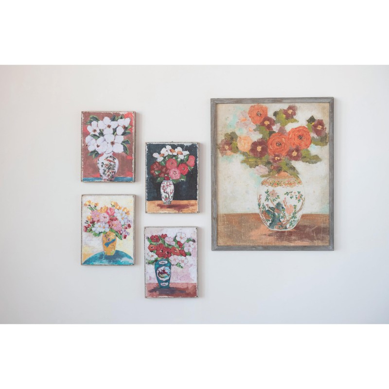 Creative Co-Op Wood Framed Wall Décor with Flowers in Vase
