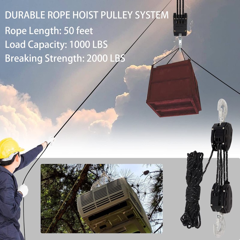XSTRAP STANDARD Heavy-Duty 2,000LB 50 Feet Reflective Rope Hoist Pulley