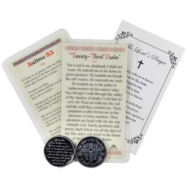 Psalm 23 Coin,with Psalm 23 Prayer Card, Spanish Salmo 23 Laminated Holy Prayer Card, The Lord's Prayer,Lord Is My Shepherd Psalm Coin, Scripture Prayer Cards Set ,5 Items