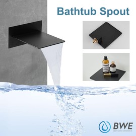 BWE Waterfall Tub Faucet Wall Mount Tub Filler Matte Black High Flow Brass Bathroom Bathtub Faucets with Single Handle