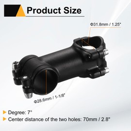 sourcing map 31.8mm Bike Stem 7 Degree 70mm Aluminum Alloy Bicycle Handlebar Stem with Hex Wrench for Mountain Road Bike BMX MTB Cycling, Black