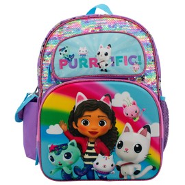 AI ACCESSORY INNOVATIONS Gabby’s Dollhouse Backpack for Girls, 16 Inch School Bag with Flip Sequins & 3D Molded Front Pocket, Purple