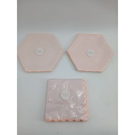 Meri Meri (Lot Of 3) Meri Meri Pastel Pink Neon Plates Scalloped Edges Luncheon Napkins