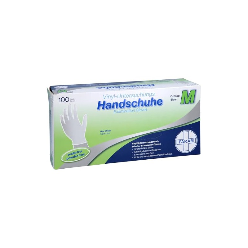 Param Disposable Vinyl Powder-Free Gloves M Pack of 100