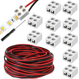 RUNCCI-YUN LED Strip Connectors 2-Pin 8 mm with 16.4 ft 22AWG Cable, Screw Terminal Block 2-Pin 8 mm Connector with Screwdriver for 5-24 V LED Strip Lighting Pack of 10