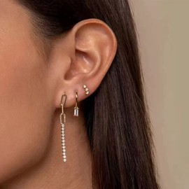 Women's Gold Earrings with Green Drop, Hoop Earrings Gold for Women, 14 Carat Gold Earrings, Hoop Earrings Gold for Girls and Men, 2 Pieces