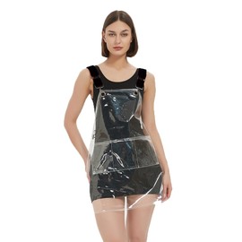 MIKI WELL Cross-back Adjustable Apron With 3 Pockets Hair Salon Work Apron for Hair Stylist (22.8” W 25.5” L) (Transparent+black webbing)