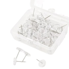 Pack of 50 Transparent Push Pins, 16 mm Push Pins, Push Pins with Plastic Box for Bulletin Board, Office, School, Home, Wall, Pin Board, World Map