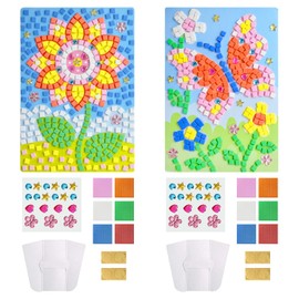 USHXVG 2 Pieces of Mosaic Stickers, Sunflower and Butterfly Painting, Children's Craft Set, DIY Puzzle Stickers, Painting Learning Toys, Creative Gifts